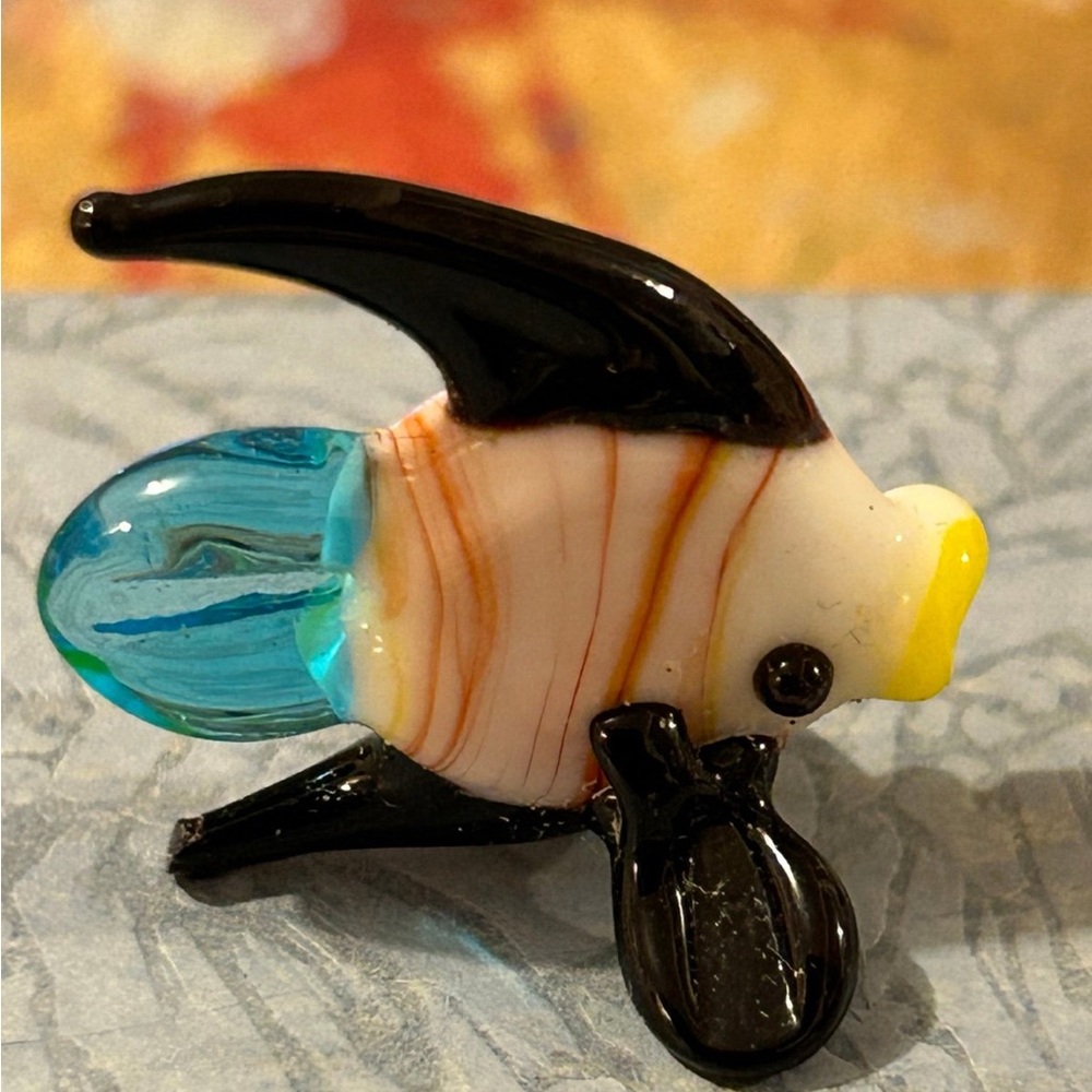 Glass Fish Figurine with Black and Blue Accents